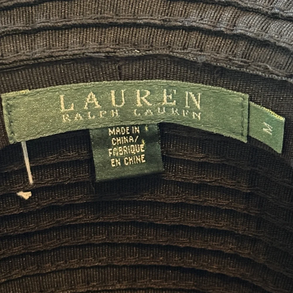 Lauren Ralph Lauren Wide Brim Sun Hat with Silk Ribbon and Silver Embossed Ring